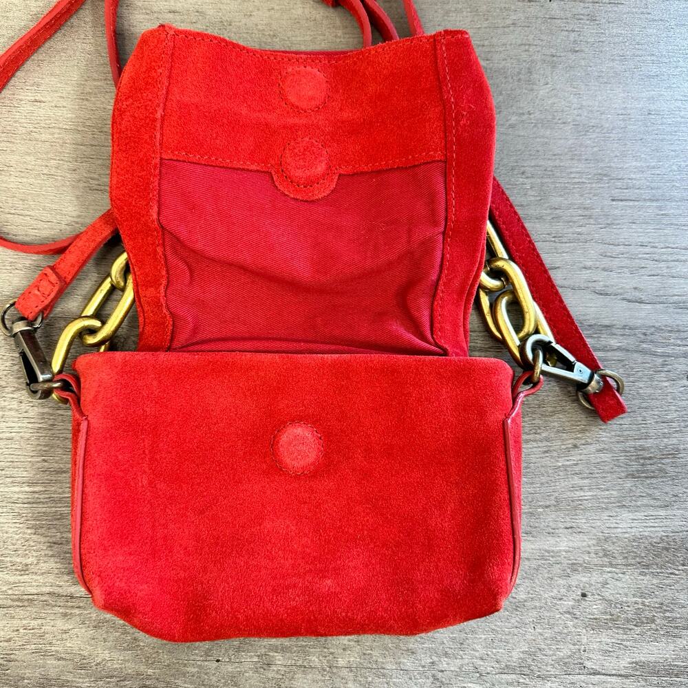 Free People Charlie Chain Crossbody Purse Red Suede Mini - Picture 6 of 9